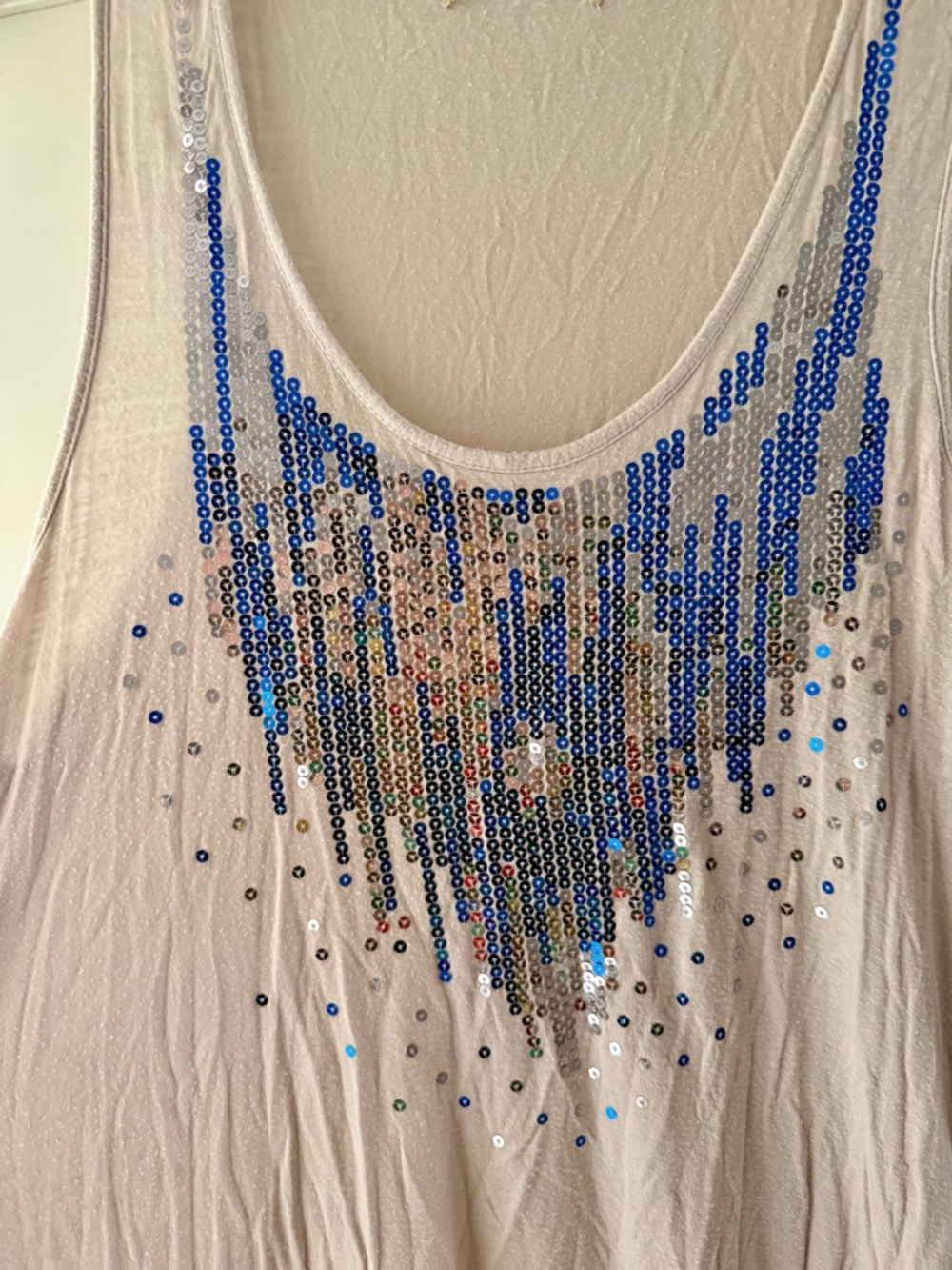 Sleeveless Sequin-Embellished Tank Top - Light Gray with silver Sequins - Picture 2 of 5
